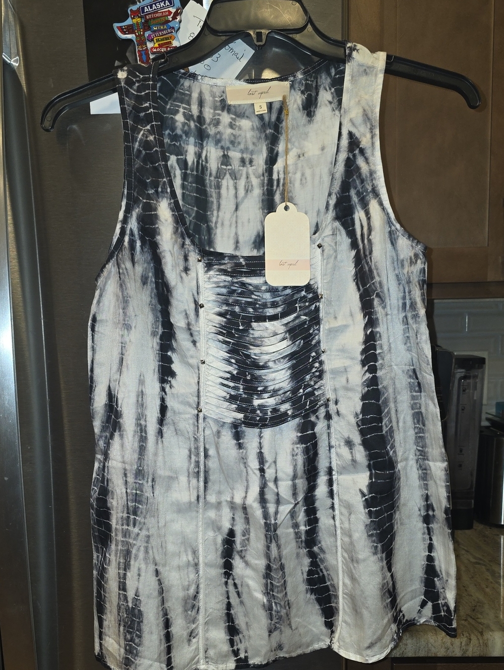 Lost April Black & White Tie-Dye Sleeveless Top NWT